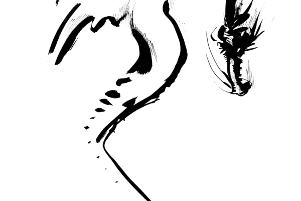 Dessin à l'encre d'un dragon ailé stylisé