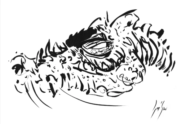 Dessin à l'encre de chine d'une tête de dragon