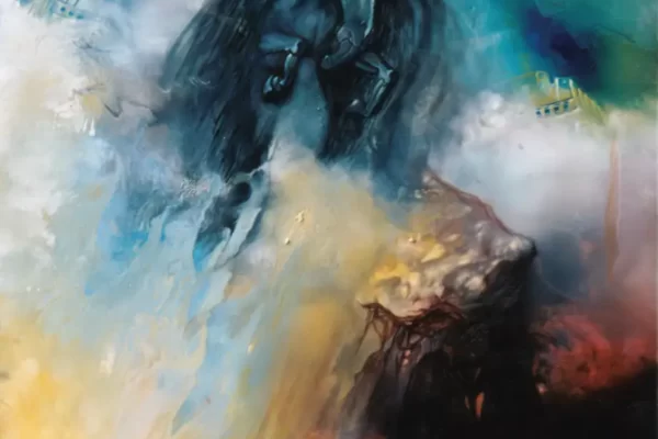 peinture d'un cheval ailé d'où sort une tête d'homme au niveau des ailes